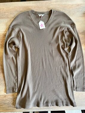 Hard Tail V-Neck Tunic Sweater in Taupe Brown